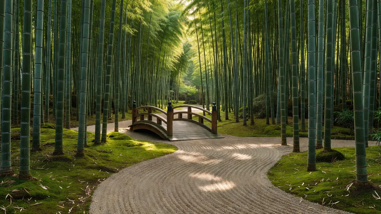 竹林を抜ける小径の橋