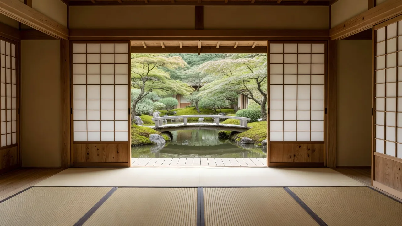 茶室から望む庭園橋