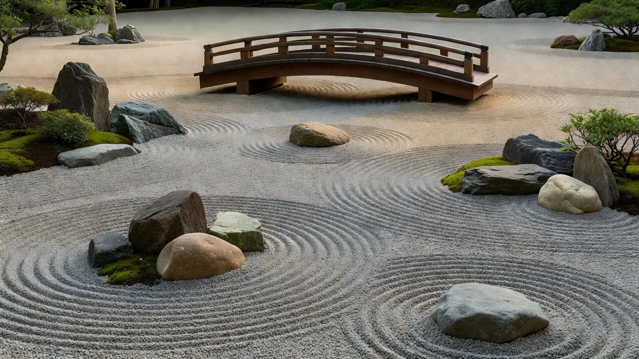 砂紋が描かれた枯山水の庭