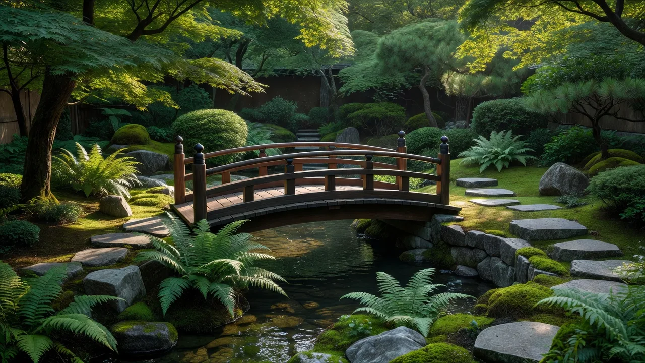羊歯と苔に包まれる橋